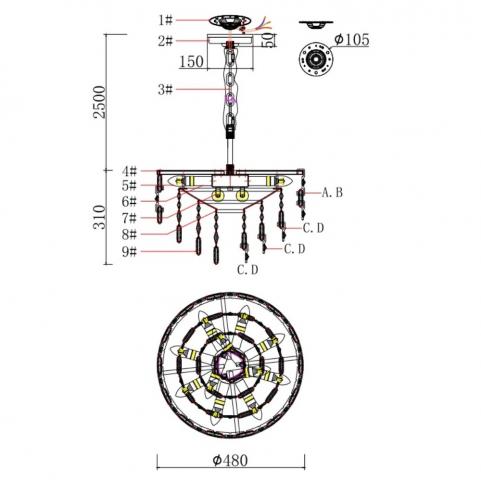 Подвесной светильник Newport Constance 5265+6/C gold
